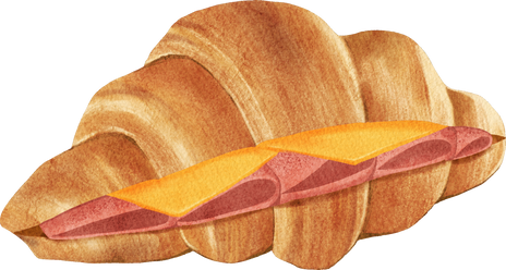 Hand drawn Ham Cheese Croissant Watercolor